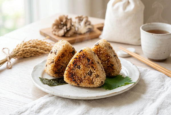 ノンフライヤーで焼きおにぎり|新米×きのこ15分、くずれないコツ