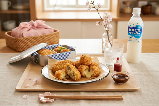 サクサク衣のポテトコロッケ＆チーズとろけるライスコロッケ、2種の揚げないコロッケをエアフライヤーで手軽に。一口サイズで食べやすく、お花見ピクニックのフィンガーフードに大人気。春のお出かけ弁当にぜひ詰めたい、みんなが喜ぶ定番メニューです。